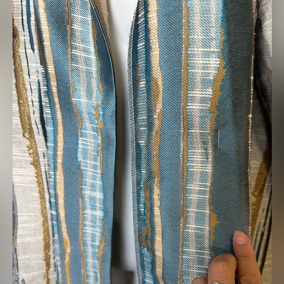 IC by CONNIE K Jacket Coat Metallic Striped Tapestry Blazer Blue Golden Yellow - Picture 4 of 9